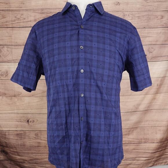 Zachary Prell Shirt Mens XL Blue Short Sleeve Button Front Cotton Plaid Casual - Picture 3 of 9